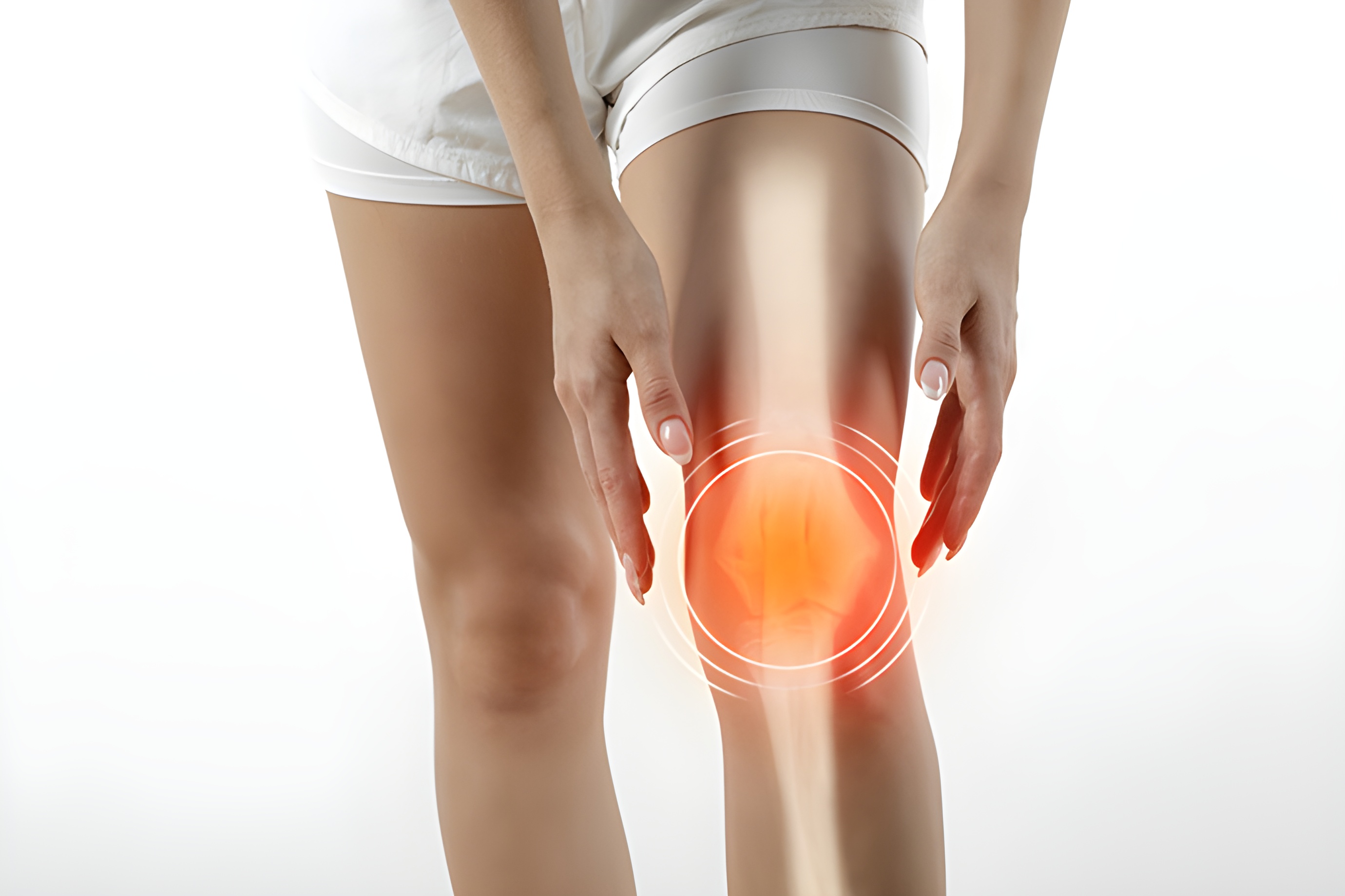 Schematyczny rysunek bólu kolana w chorobie zwyrodnieniowej stawu kolanowego